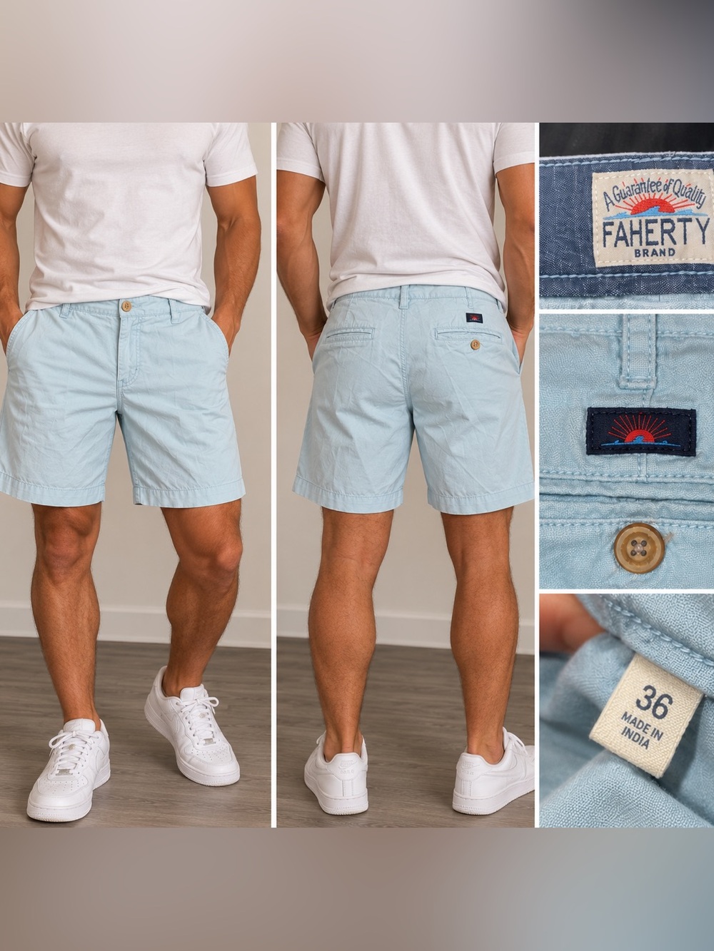 Faherty Brand Men’s Size 36 Light Blue Chino Shorts Casual Coastal Preppy